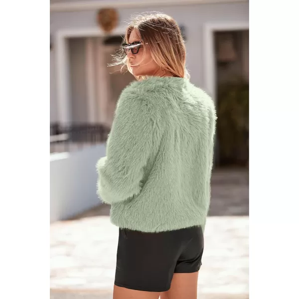 imagePRETTYGARDEN Womens 2024 Winter Coats Fleece Cropped Jacket Faux Fur Long Sleeve Pockets Shaggy Warm Outerwear Fall ClothesBean Green