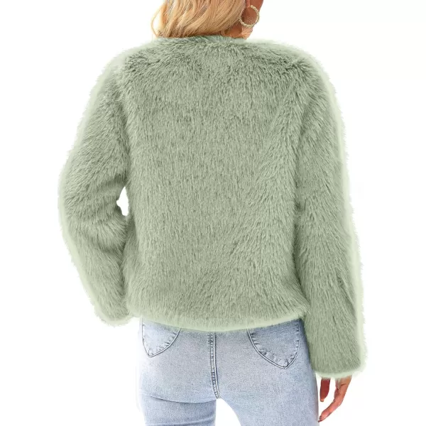 imagePRETTYGARDEN Womens 2024 Winter Coats Fleece Cropped Jacket Faux Fur Long Sleeve Pockets Shaggy Warm Outerwear Fall ClothesBean Green