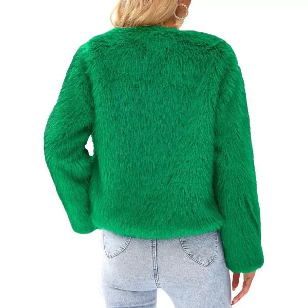 imagePRETTYGARDEN Womens 2024 Winter Coats Fleece Cropped Jacket Faux Fur Long Sleeve Pockets Shaggy Warm Outerwear Fall ClothesGreen