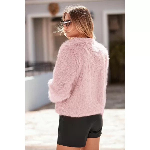 imagePRETTYGARDEN Womens 2024 Winter Coats Fleece Cropped Jacket Faux Fur Long Sleeve Pockets Shaggy Warm Outerwear Fall ClothesPink