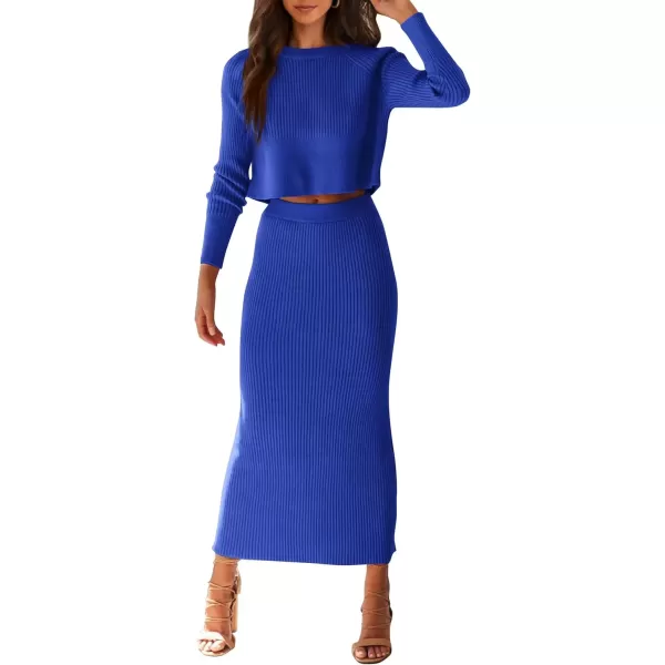 imagePRETTYGARDEN Womens Fall 2 Piece Sweater Set Rib Knit Long Sleeve Crop Top Maxi Bodycon Skirt Casual Winter OutfitsBlue
