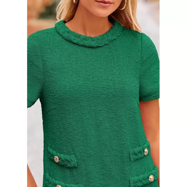 imagePRETTYGARDEN Womens Summer Tweed Short Dress Crewneck Short Sleeve A Line Mini Casual Elegant Cute Party Vintage DressesGreen