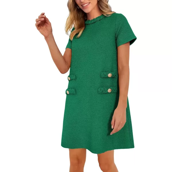imagePRETTYGARDEN Womens Summer Tweed Short Dress Crewneck Short Sleeve A Line Mini Casual Elegant Cute Party Vintage DressesGreen