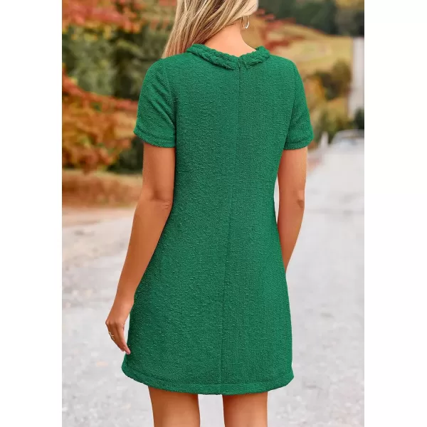 imagePRETTYGARDEN Womens Summer Tweed Short Dress Crewneck Short Sleeve A Line Mini Casual Elegant Cute Party Vintage DressesGreen
