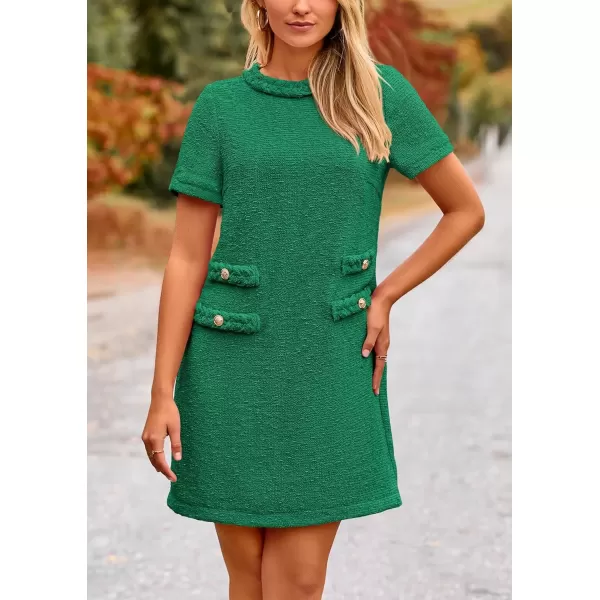 imagePRETTYGARDEN Womens Summer Tweed Short Dress Crewneck Short Sleeve A Line Mini Casual Elegant Cute Party Vintage DressesGreen