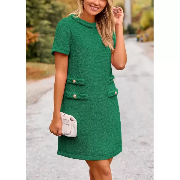 imagePRETTYGARDEN Womens Summer Tweed Short Dress Crewneck Short Sleeve A Line Mini Casual Elegant Cute Party Vintage DressesGreen