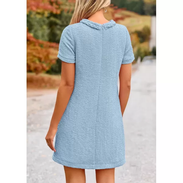 imagePRETTYGARDEN Womens Summer Tweed Short Dress Crewneck Short Sleeve A Line Mini Casual Elegant Cute Party Vintage DressesLight Blue