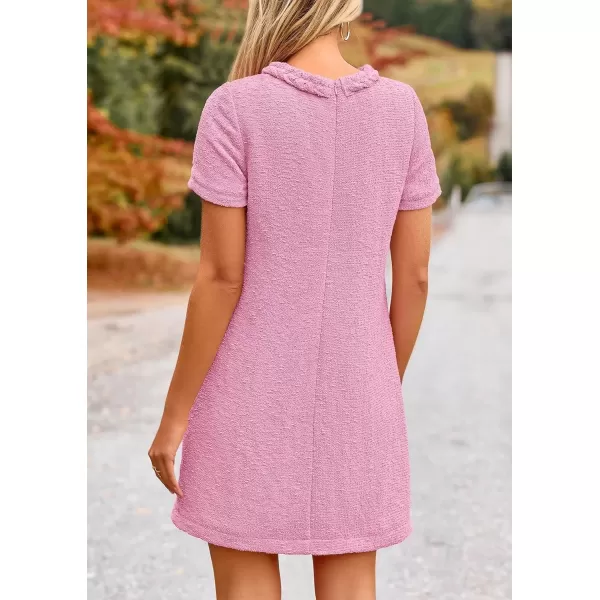imagePRETTYGARDEN Womens Summer Tweed Short Dress Crewneck Short Sleeve A Line Mini Casual Elegant Cute Party Vintage DressesPink