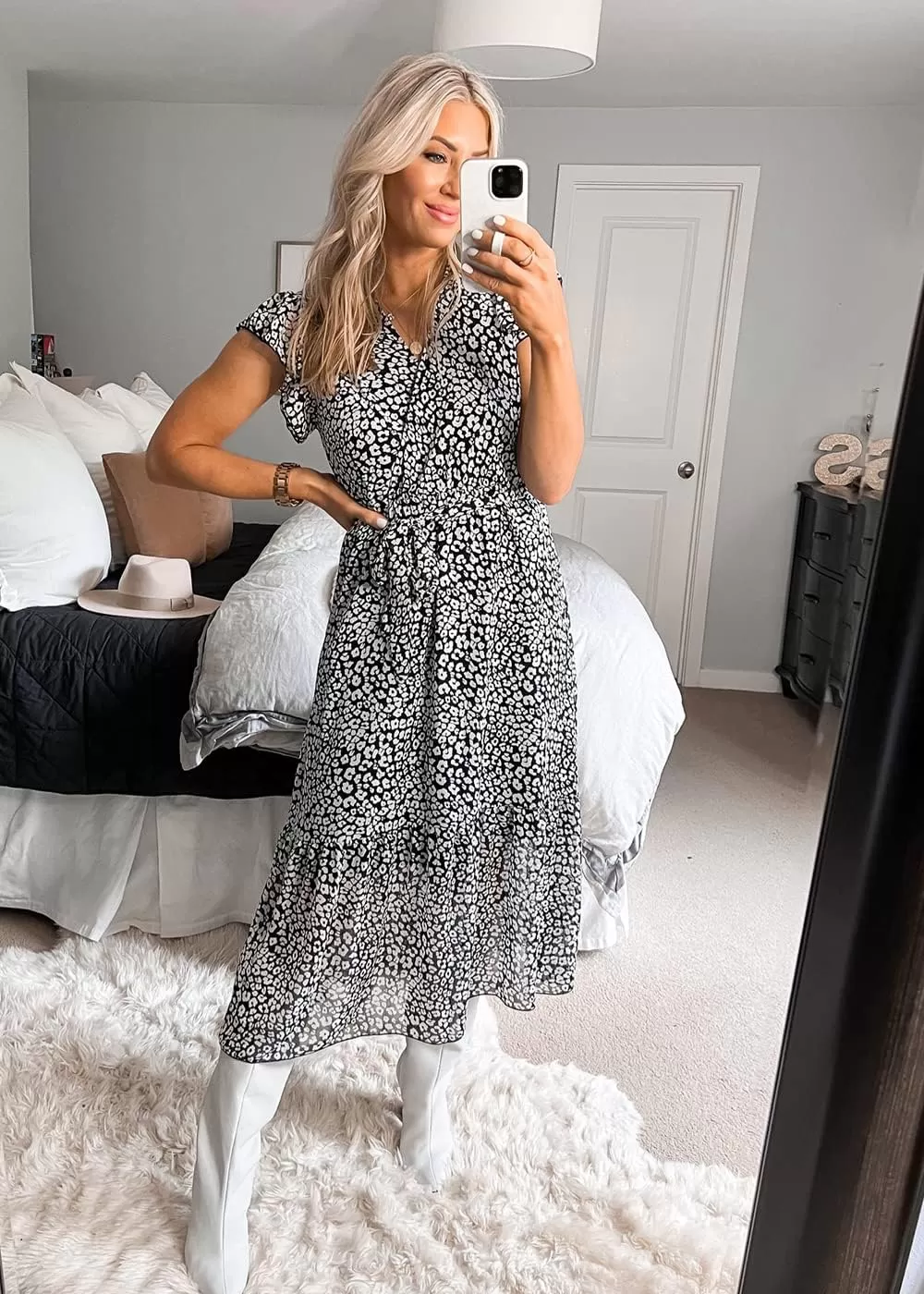 imagePRETTYGARDEN Womens 2024 Floral Boho Dress Wrap V Neck Short Sleeve Belted Ruffle Hem ALine Flowy Maxi DressesBlack