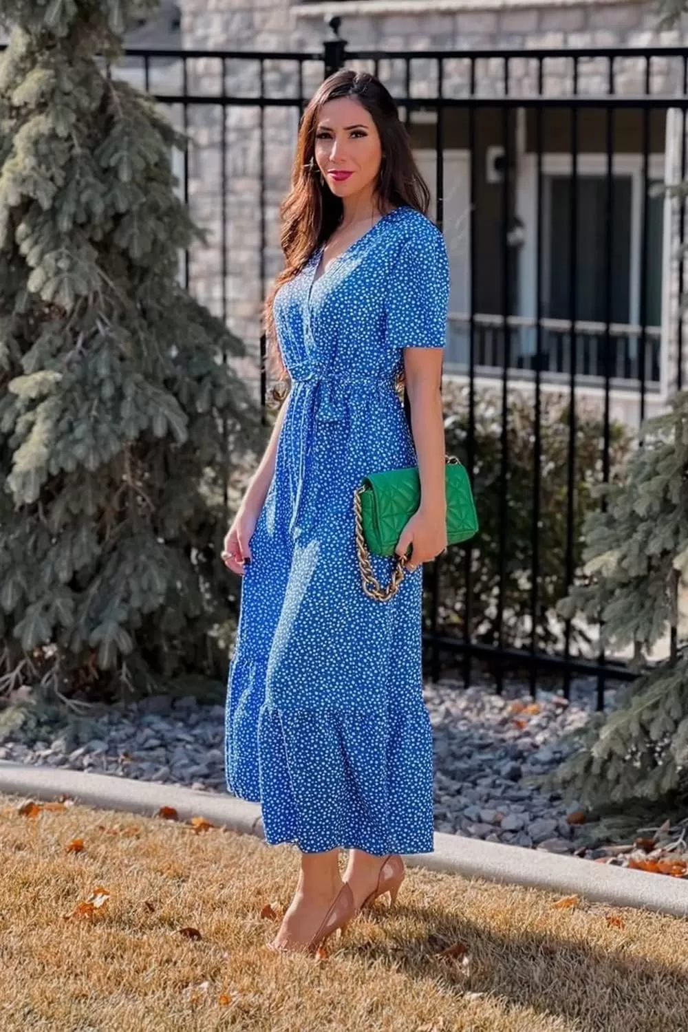 imagePRETTYGARDEN Womens 2024 Floral Boho Dress Wrap V Neck Short Sleeve Belted Ruffle Hem ALine Flowy Maxi DressesBlue Floral