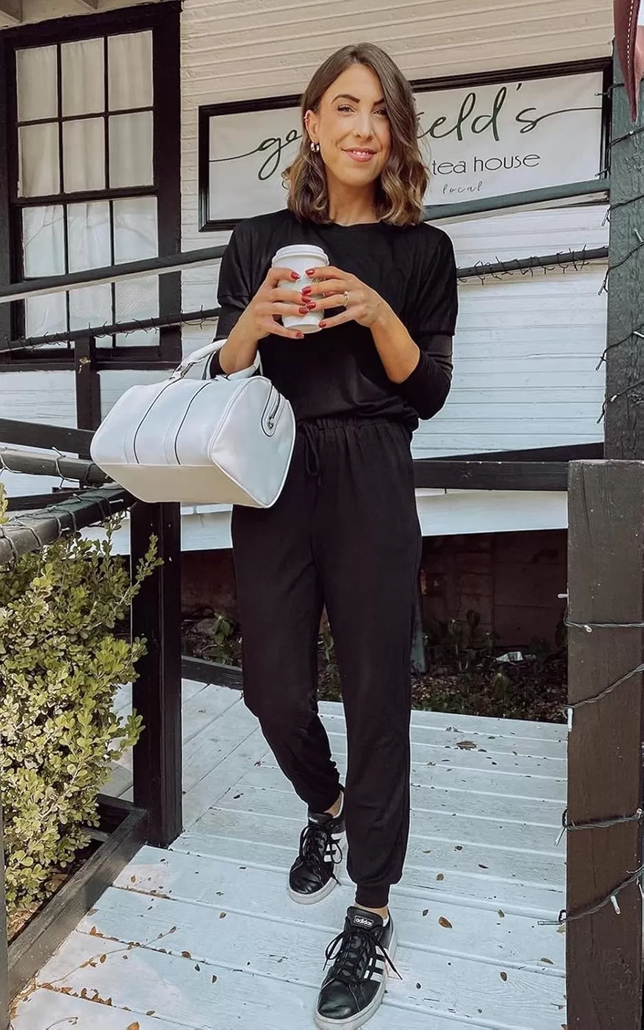 imagePRETTYGARDEN Womens Fall 2 Piece Lounge Outfit Long Sleeve Crewneck Pullover Tops High Waisted Pants Set TracksuitBlack