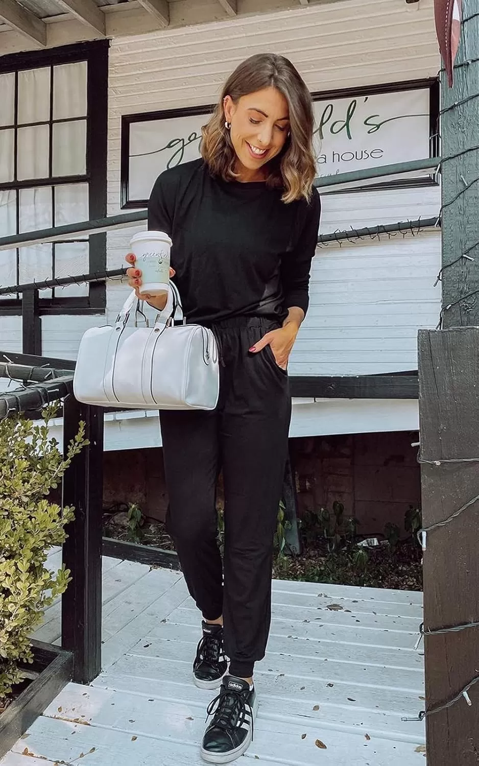 imagePRETTYGARDEN Womens Fall 2 Piece Lounge Outfit Long Sleeve Crewneck Pullover Tops High Waisted Pants Set TracksuitBlack