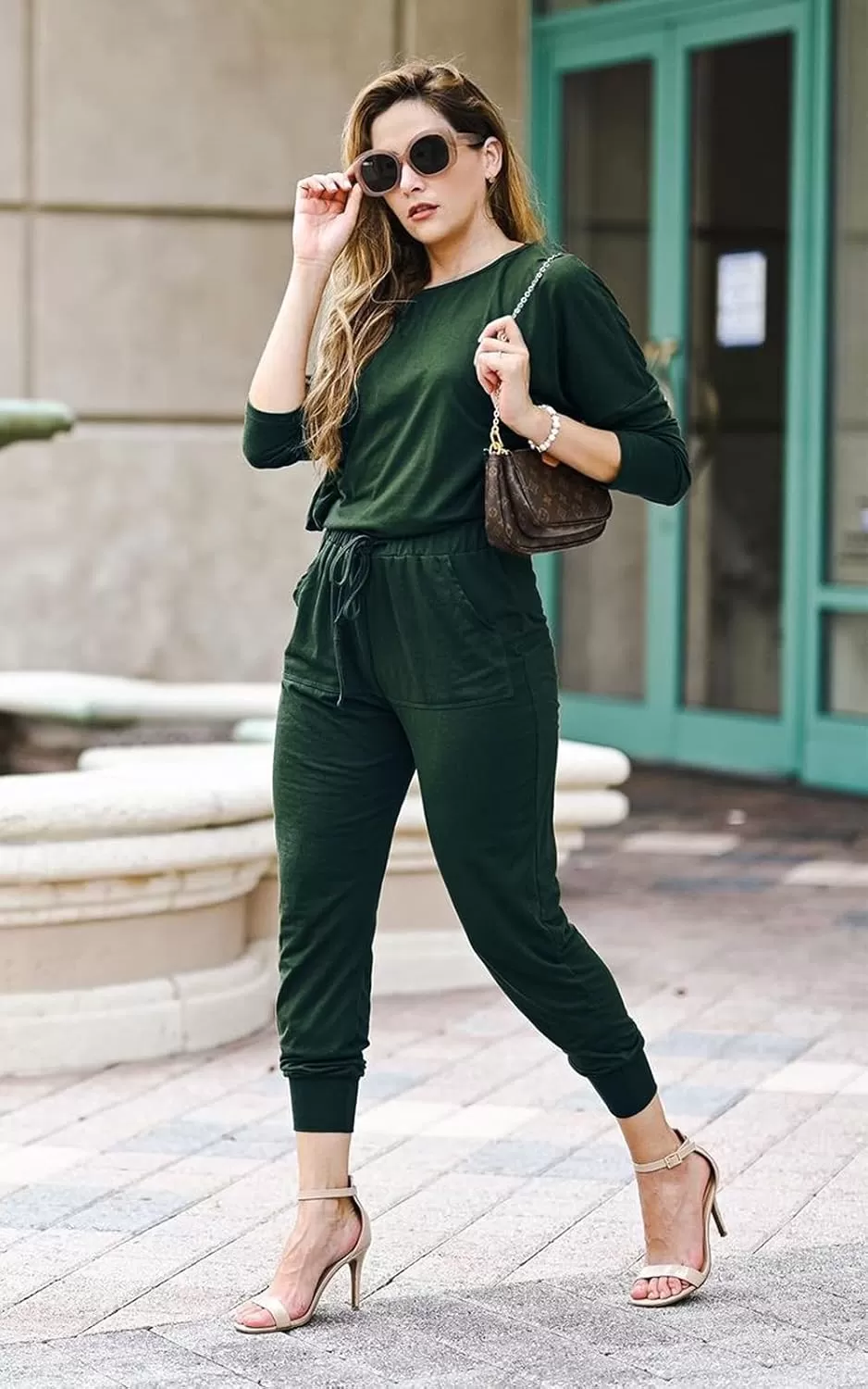 imagePRETTYGARDEN Womens Fall 2 Piece Lounge Outfit Long Sleeve Crewneck Pullover Tops High Waisted Pants Set TracksuitDark Green