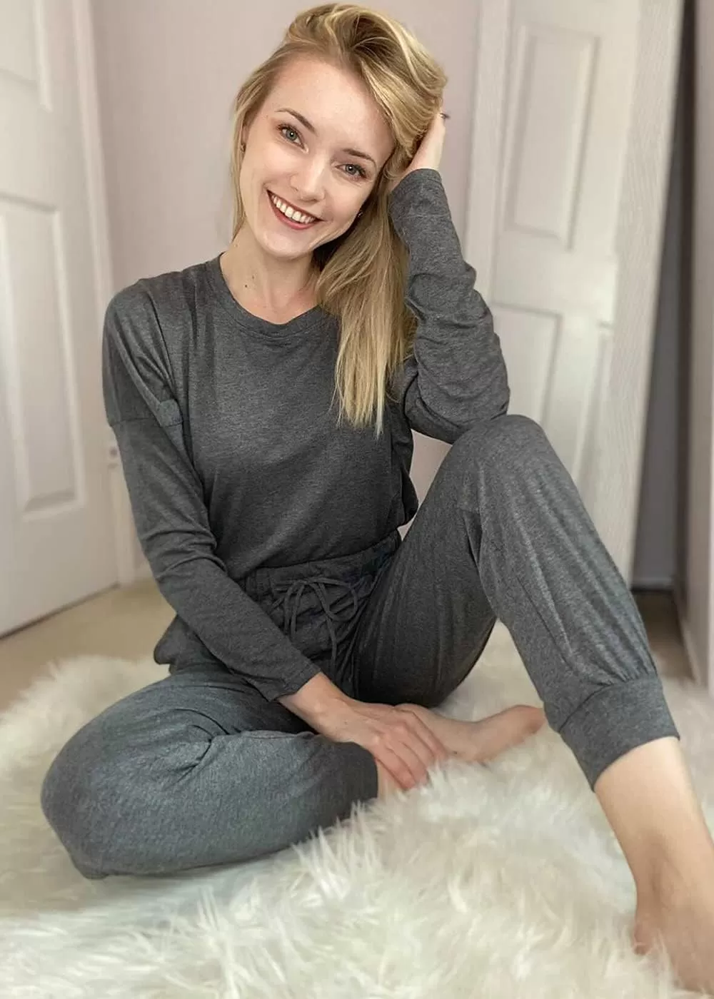 imagePRETTYGARDEN Womens Fall 2 Piece Lounge Outfit Long Sleeve Crewneck Pullover Tops High Waisted Pants Set TracksuitDark Grey