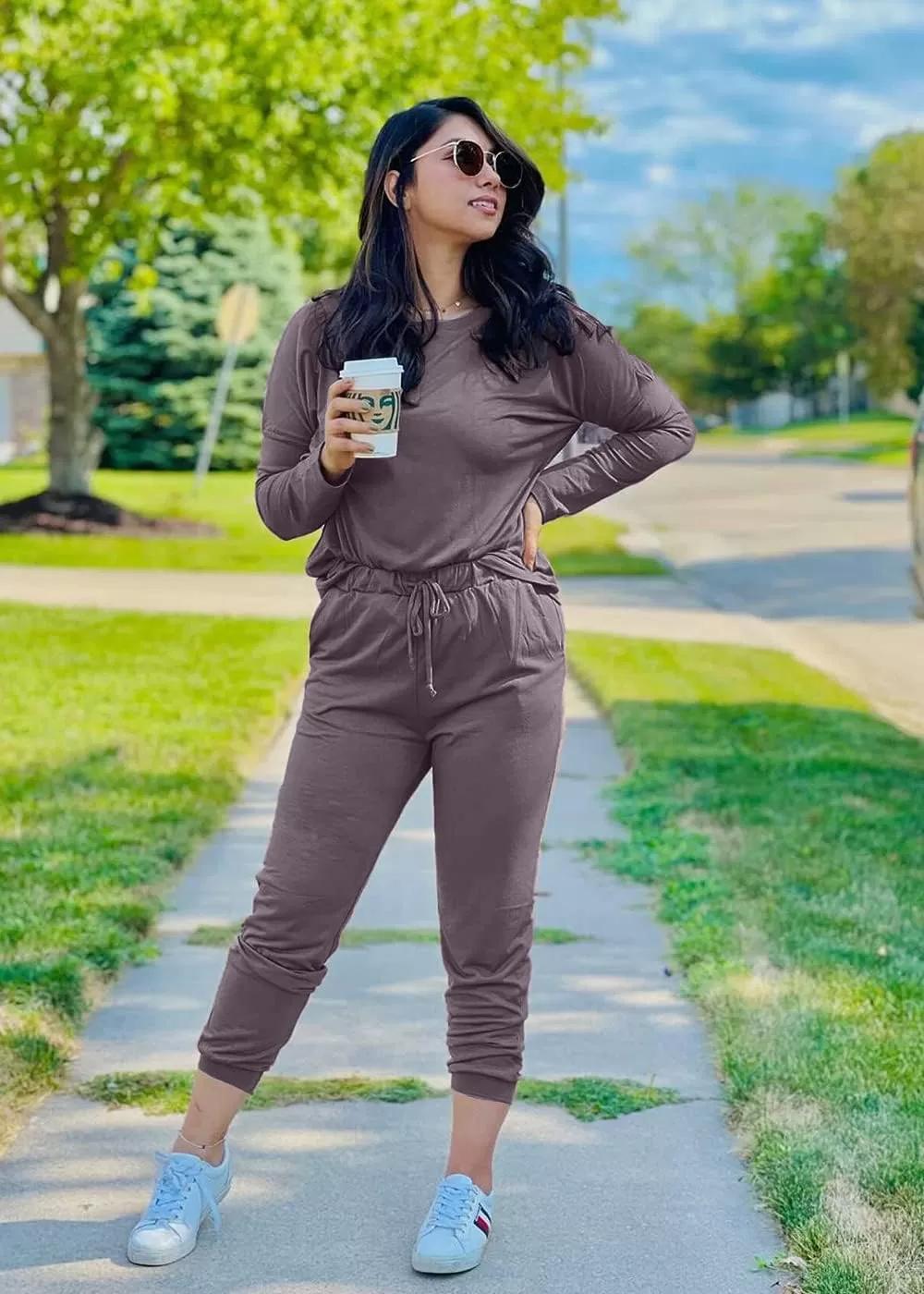 imagePRETTYGARDEN Womens Fall 2 Piece Lounge Outfit Long Sleeve Crewneck Pullover Tops High Waisted Pants Set TracksuitGrey