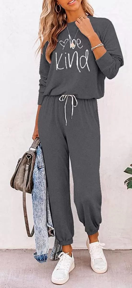 imagePRETTYGARDEN Womens Fall 2 Piece Lounge Outfit Long Sleeve Crewneck Pullover Tops High Waisted Pants Set TracksuitPatterneddark Grey