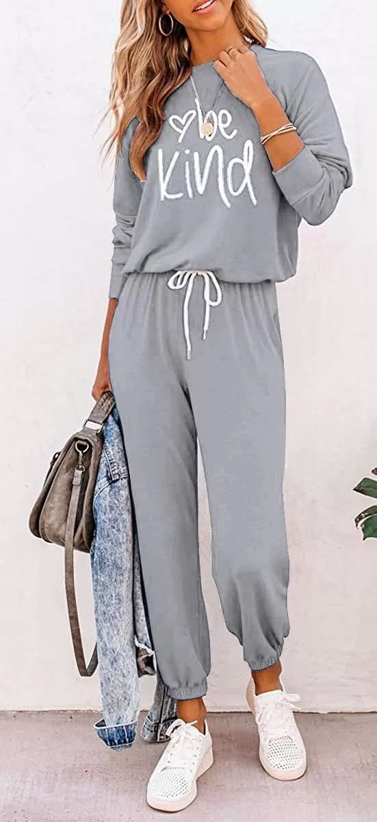 imagePRETTYGARDEN Womens Fall 2 Piece Lounge Outfit Long Sleeve Crewneck Pullover Tops High Waisted Pants Set TracksuitPatternedgrey