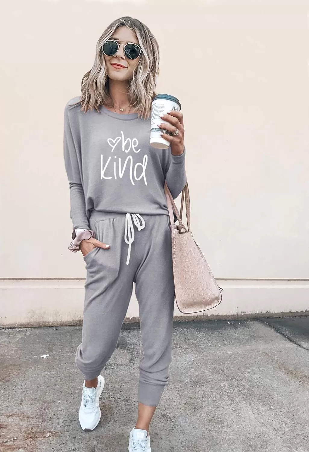 imagePRETTYGARDEN Womens Fall 2 Piece Lounge Outfit Long Sleeve Crewneck Pullover Tops High Waisted Pants Set TracksuitPatternedgrey