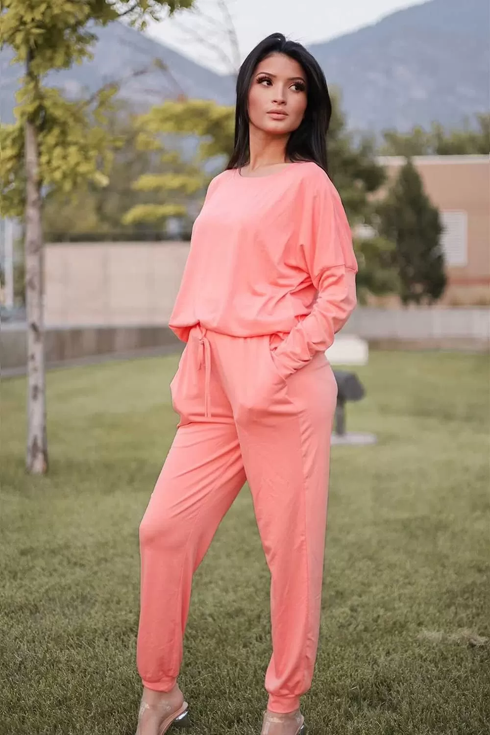 imagePRETTYGARDEN Womens Fall 2 Piece Lounge Outfit Long Sleeve Crewneck Pullover Tops High Waisted Pants Set TracksuitPink