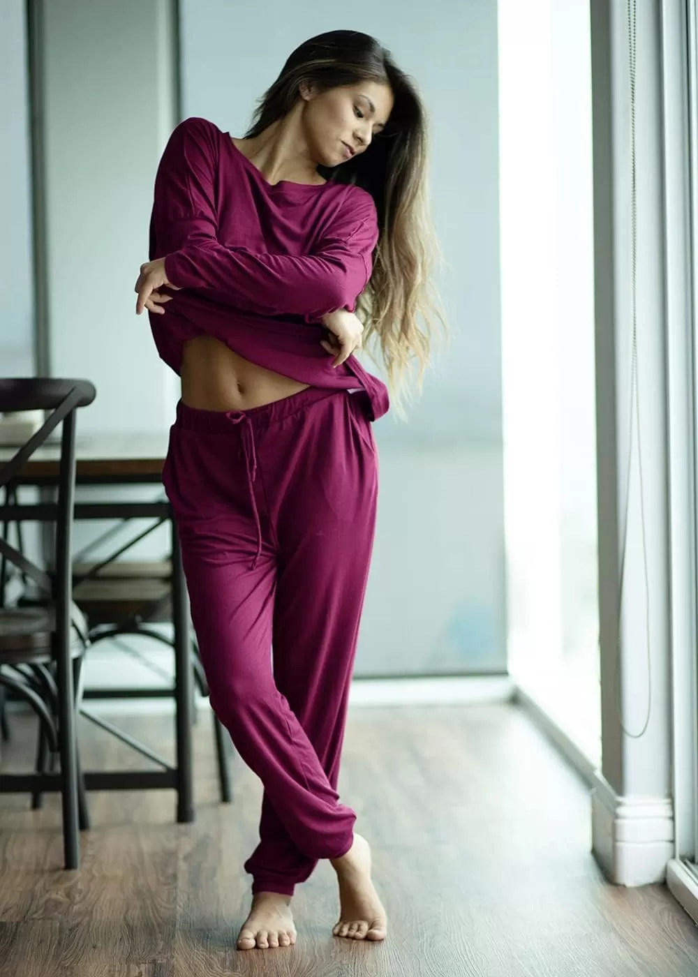 imagePRETTYGARDEN Womens Fall 2 Piece Lounge Outfit Long Sleeve Crewneck Pullover Tops High Waisted Pants Set TracksuitPurple