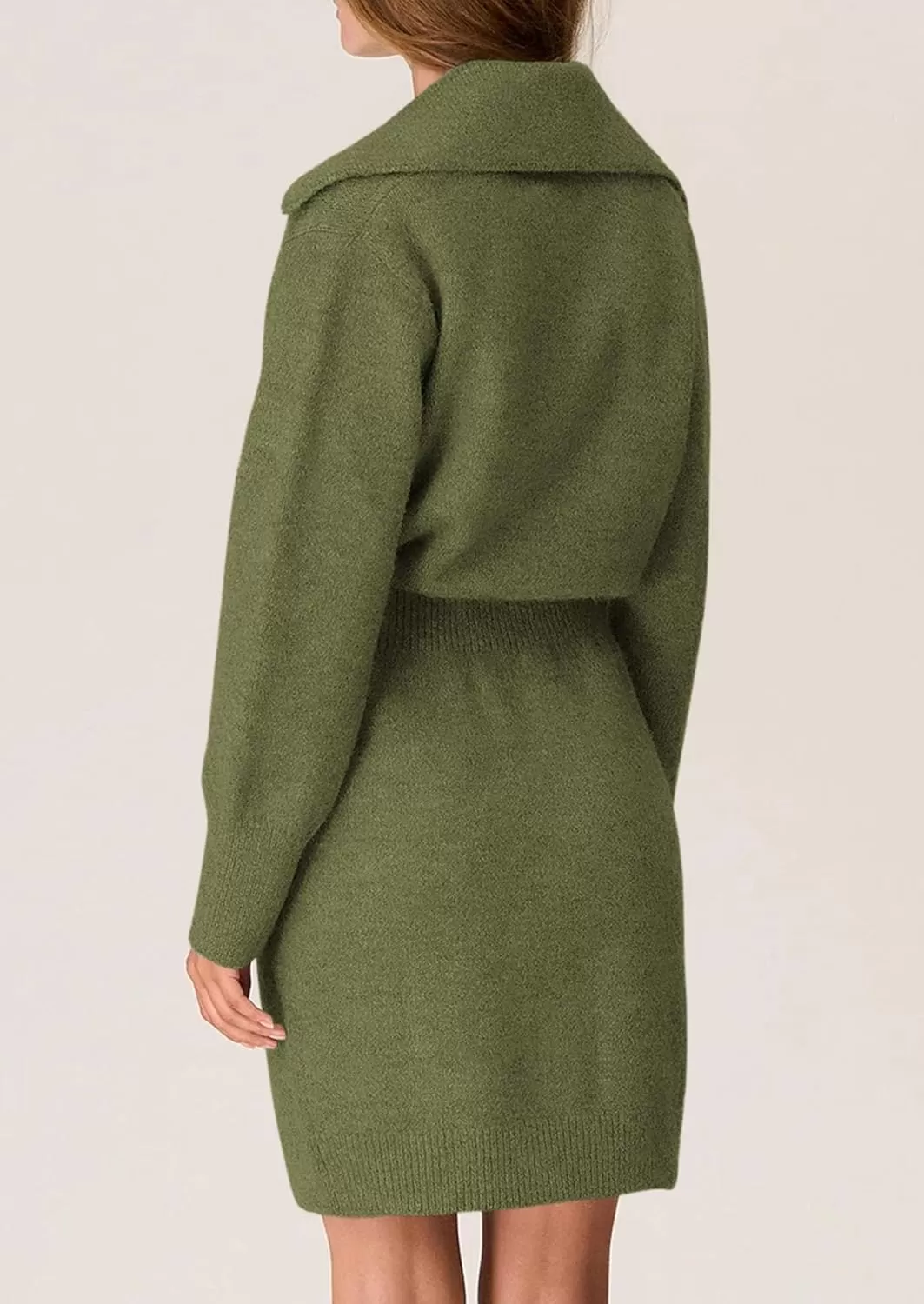 imagePRETTYGARDEN Womens Fall Sweater Dress Long Sleeve V Neck Button Down Knit Pullover Short DressesArmy Green