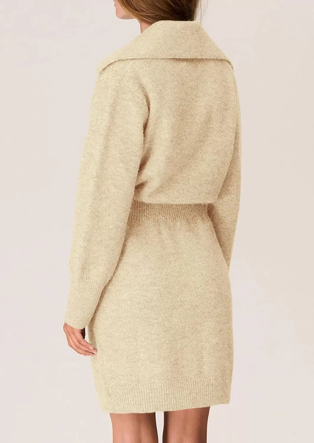 imagePRETTYGARDEN Womens Fall Sweater Dress Long Sleeve V Neck Button Down Knit Pullover Short DressesBeige
