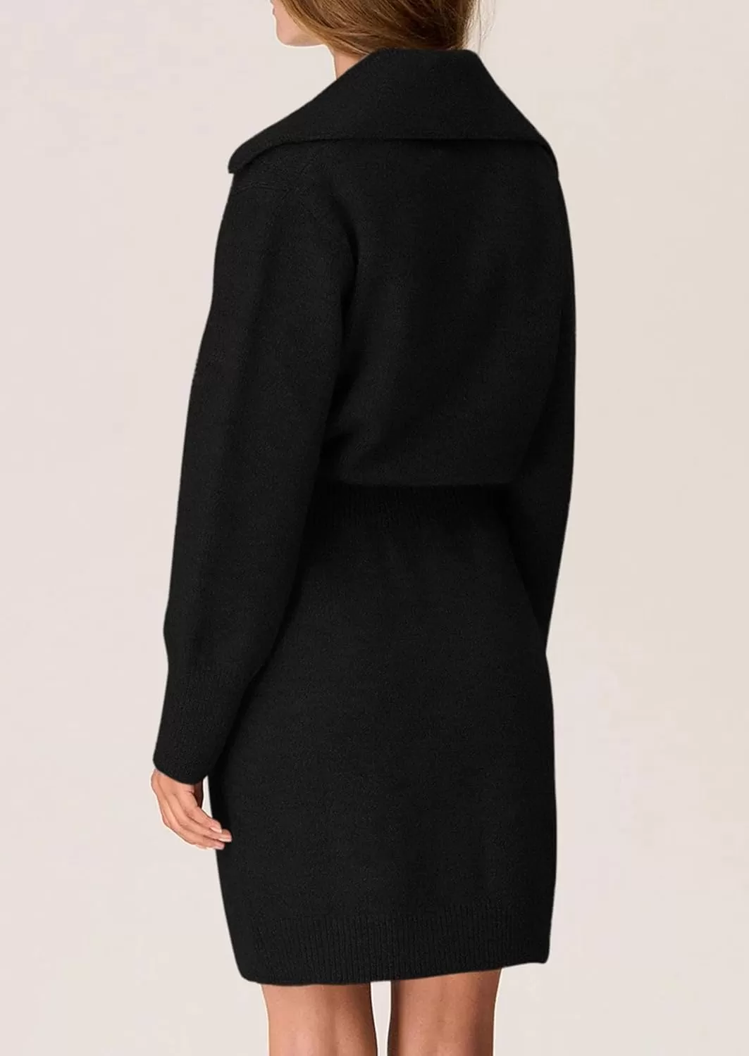 imagePRETTYGARDEN Womens Fall Sweater Dress Long Sleeve V Neck Button Down Knit Pullover Short DressesBlack
