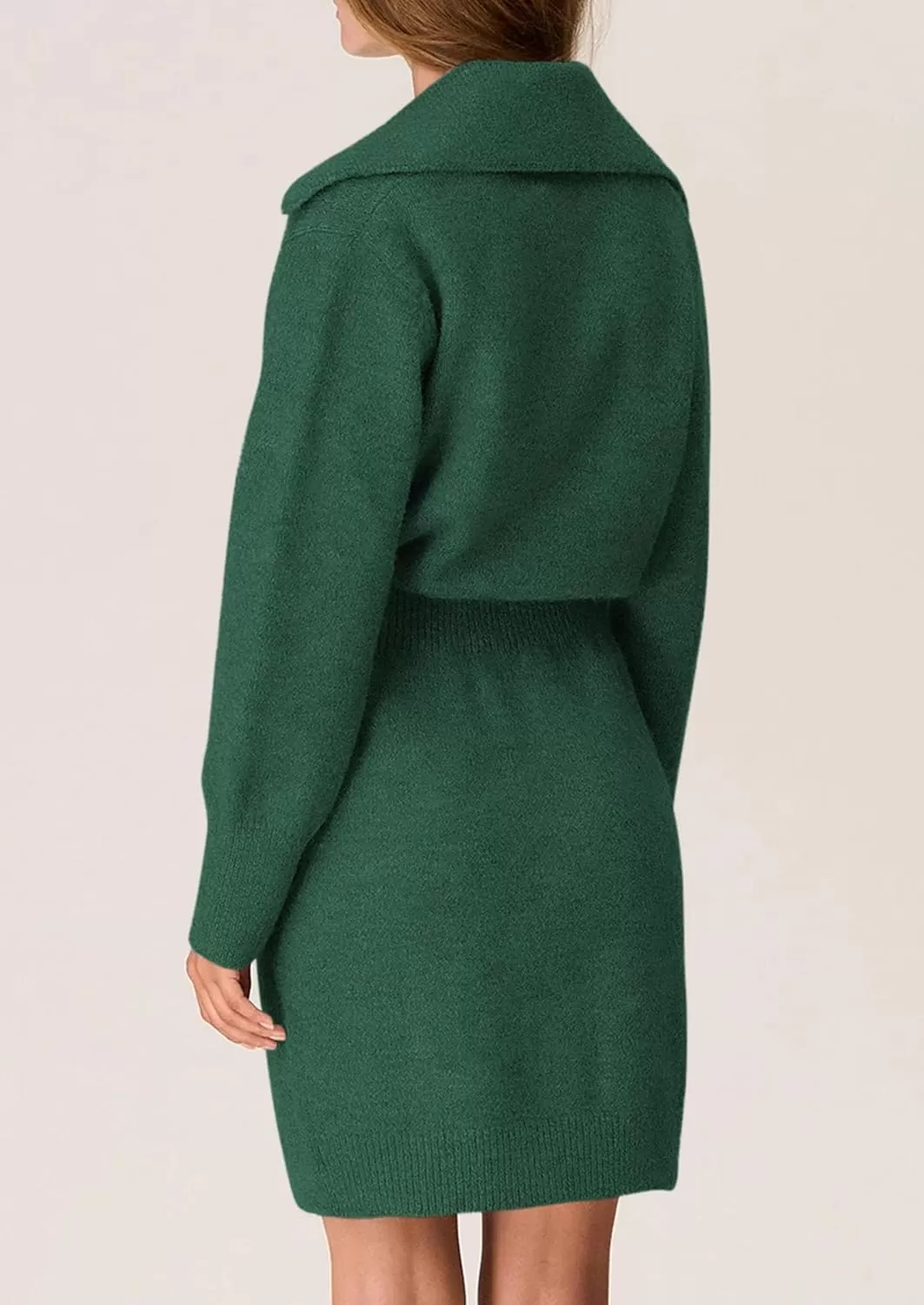 imagePRETTYGARDEN Womens Fall Sweater Dress Long Sleeve V Neck Button Down Knit Pullover Short DressesDark Green