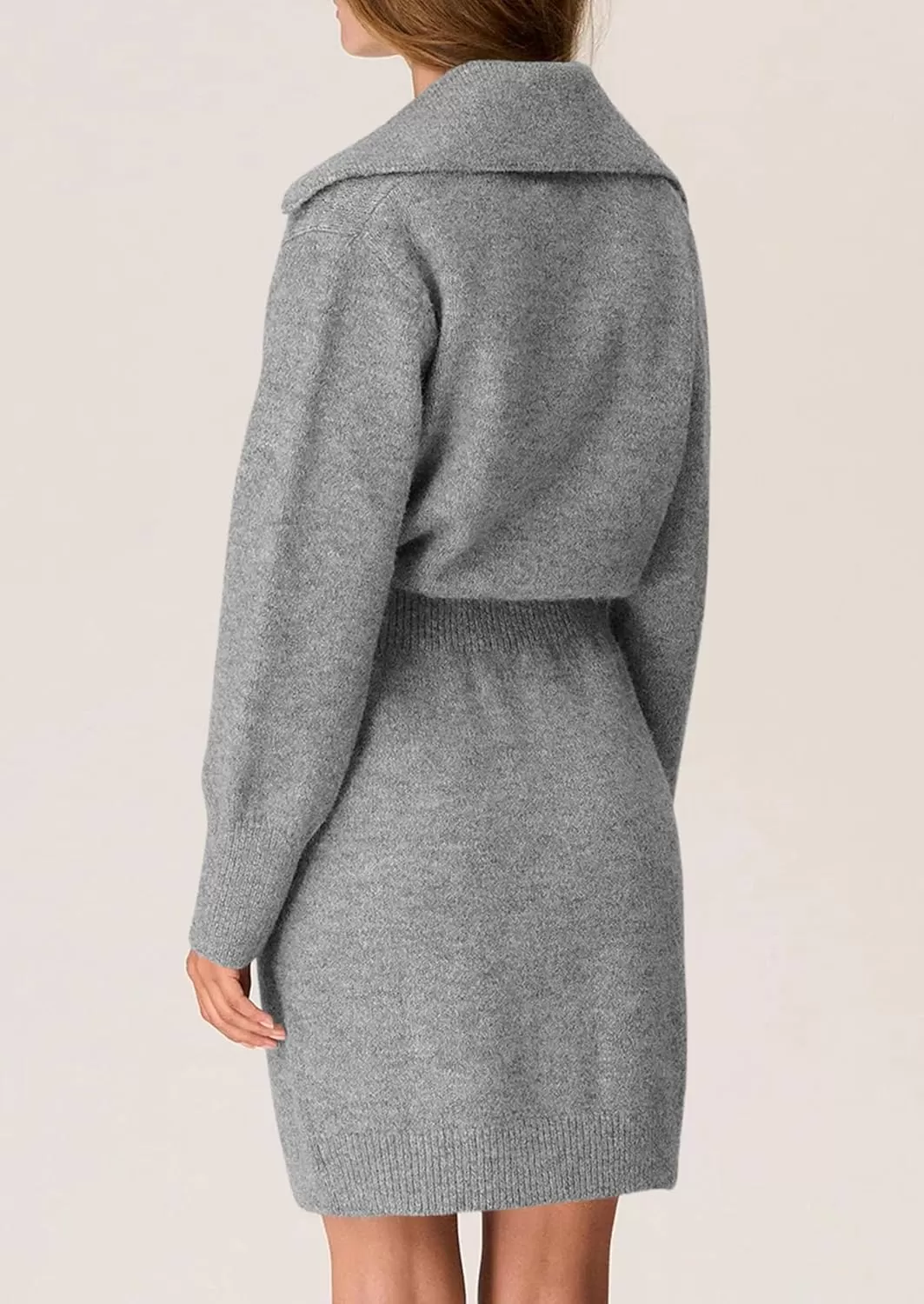 imagePRETTYGARDEN Womens Fall Sweater Dress Long Sleeve V Neck Button Down Knit Pullover Short DressesGrey