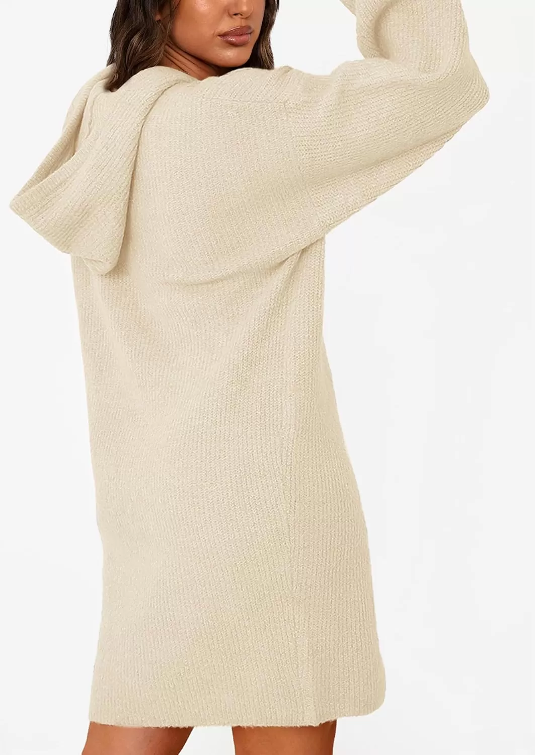imagePRETTYGARDEN Womens Knit Pullover Sweaters 2024 Fall Fashion Clothes Long Sleeve Winter Hoodie Sweater DressBeige White