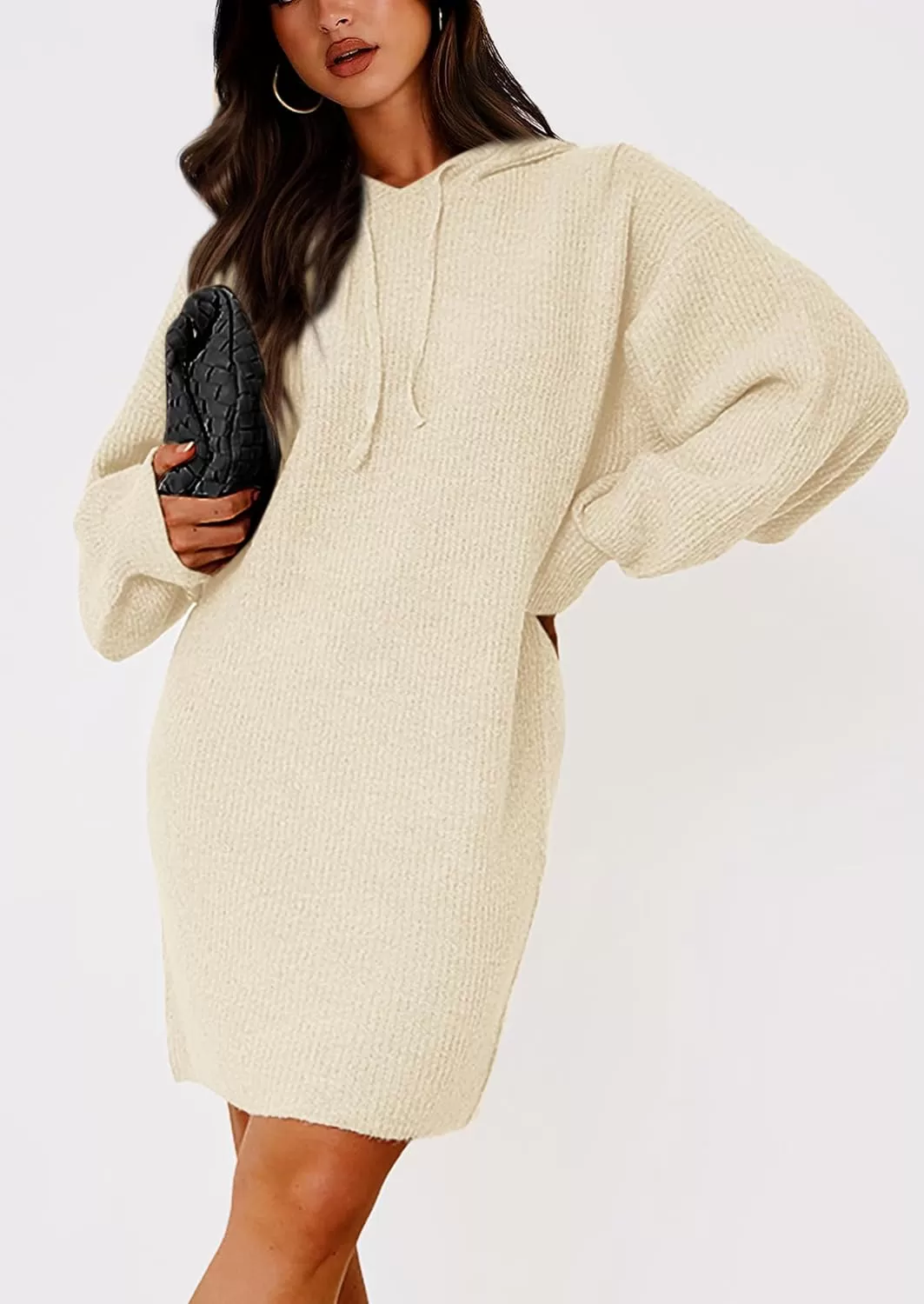 imagePRETTYGARDEN Womens Knit Pullover Sweaters 2024 Fall Fashion Clothes Long Sleeve Winter Hoodie Sweater DressBeige White