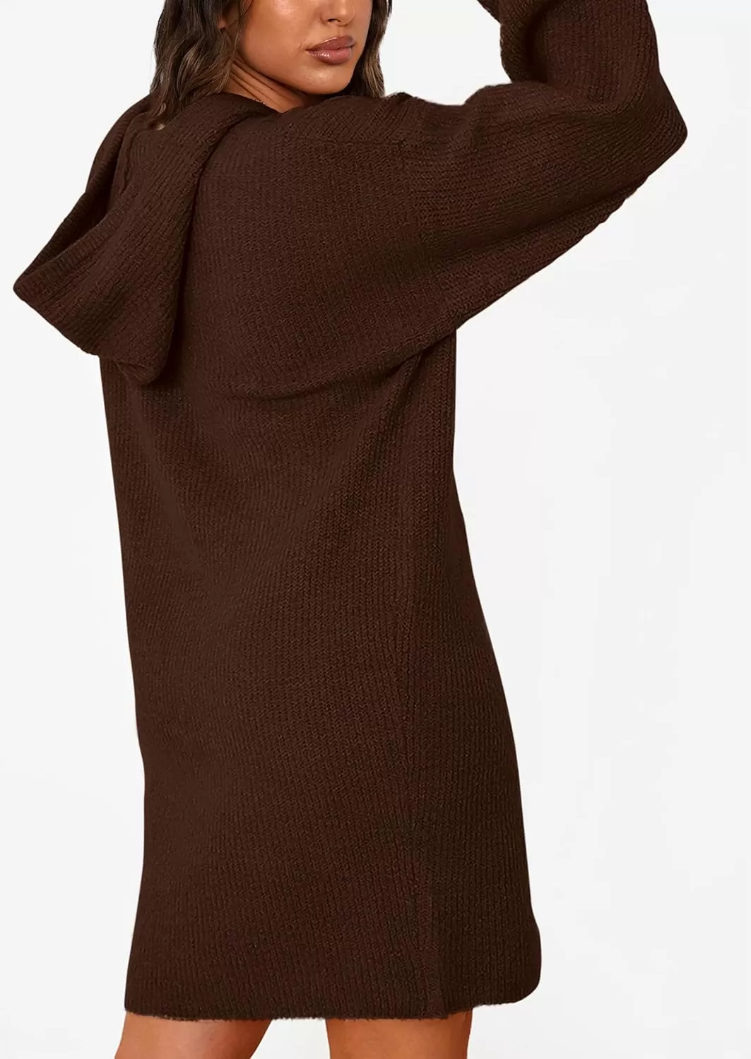 imagePRETTYGARDEN Womens Knit Pullover Sweaters 2024 Fall Fashion Clothes Long Sleeve Winter Hoodie Sweater DressBrown