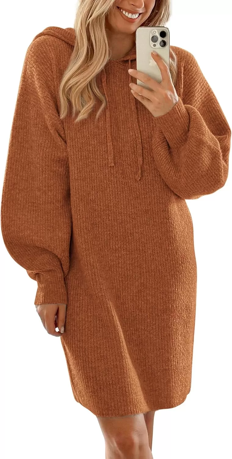 imagePRETTYGARDEN Womens Knit Pullover Sweaters 2024 Fall Fashion Clothes Long Sleeve Winter Hoodie Sweater DressCaramel