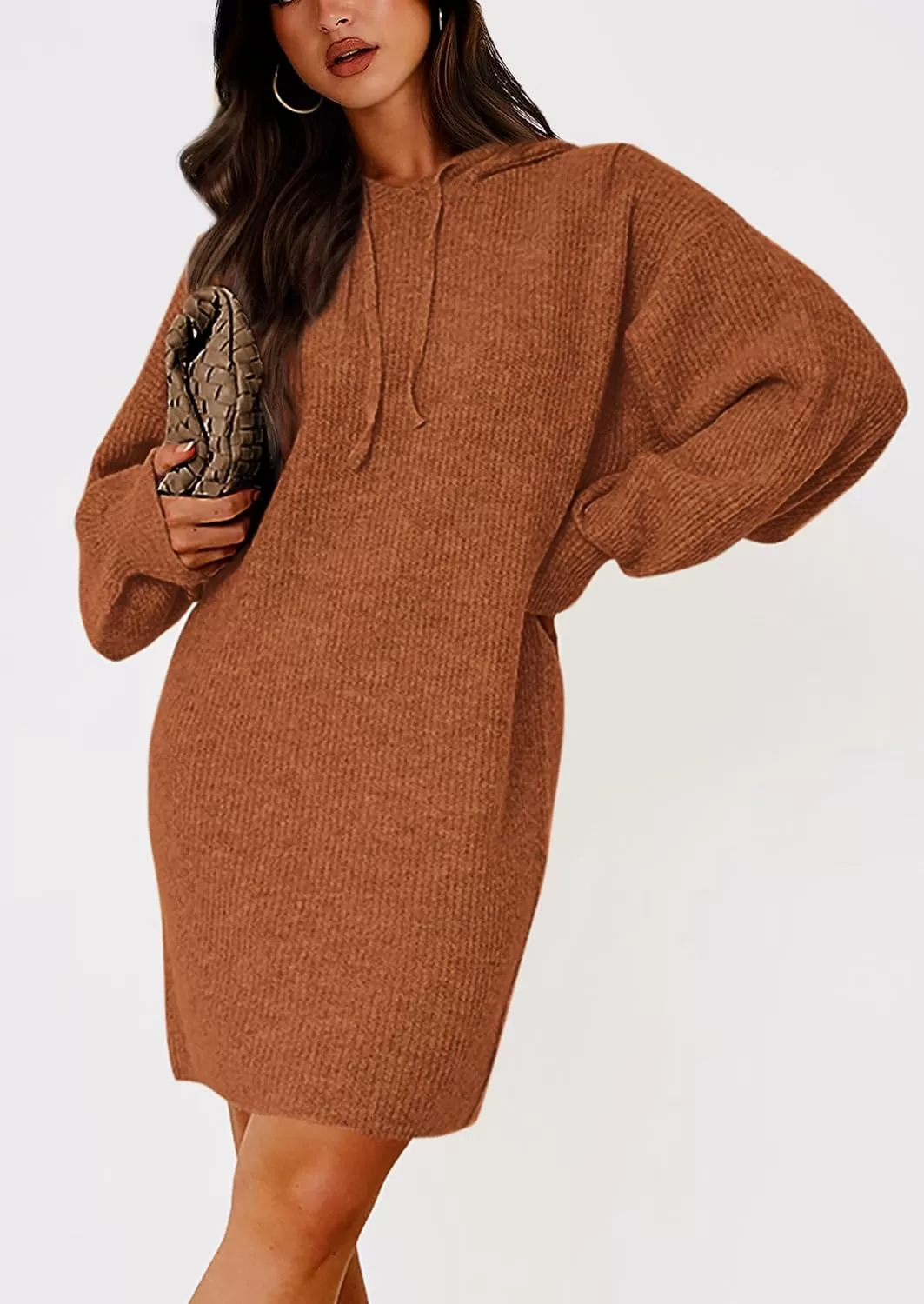 imagePRETTYGARDEN Womens Knit Pullover Sweaters 2024 Fall Fashion Clothes Long Sleeve Winter Hoodie Sweater DressCaramel