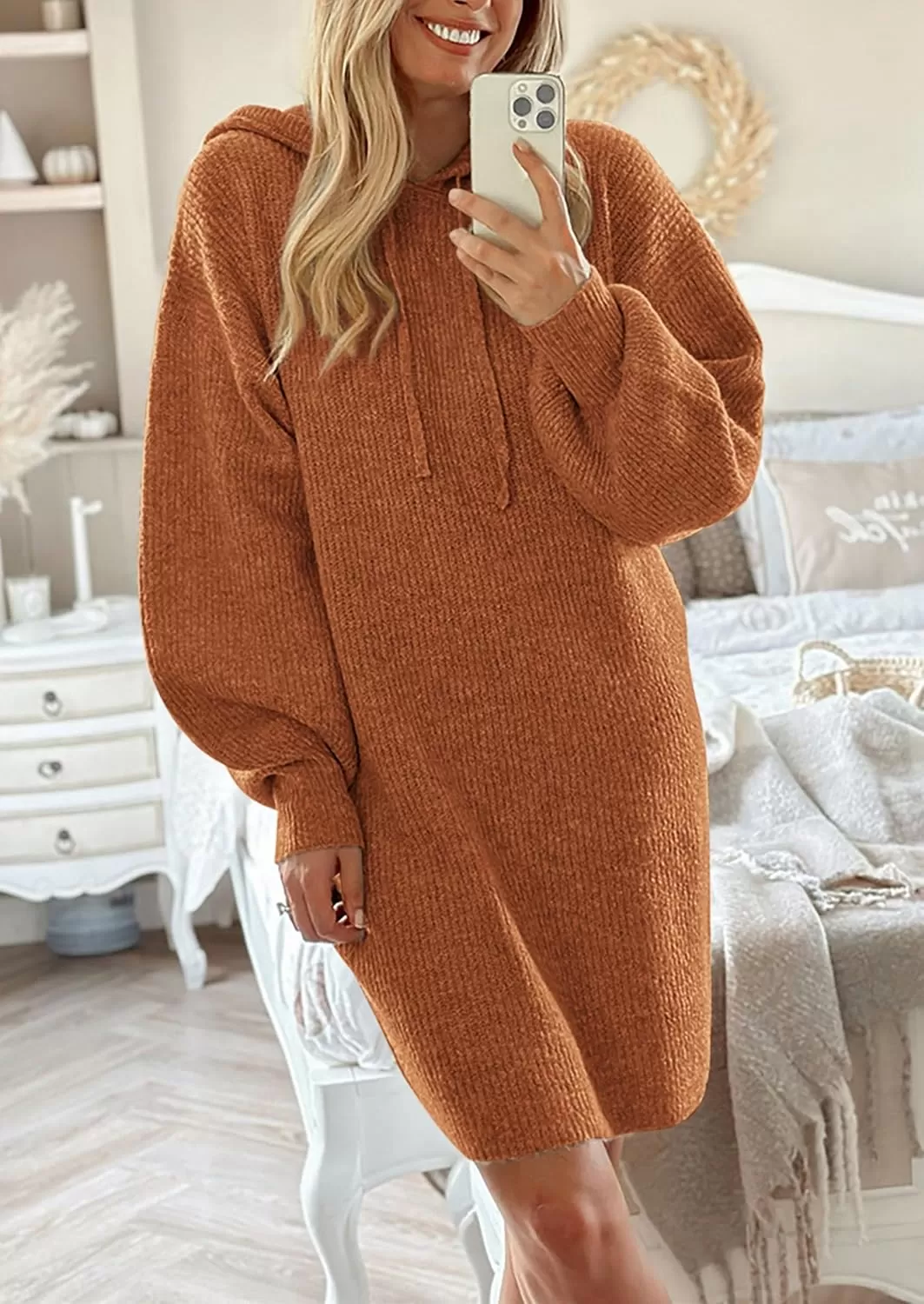 imagePRETTYGARDEN Womens Knit Pullover Sweaters 2024 Fall Fashion Clothes Long Sleeve Winter Hoodie Sweater DressCaramel