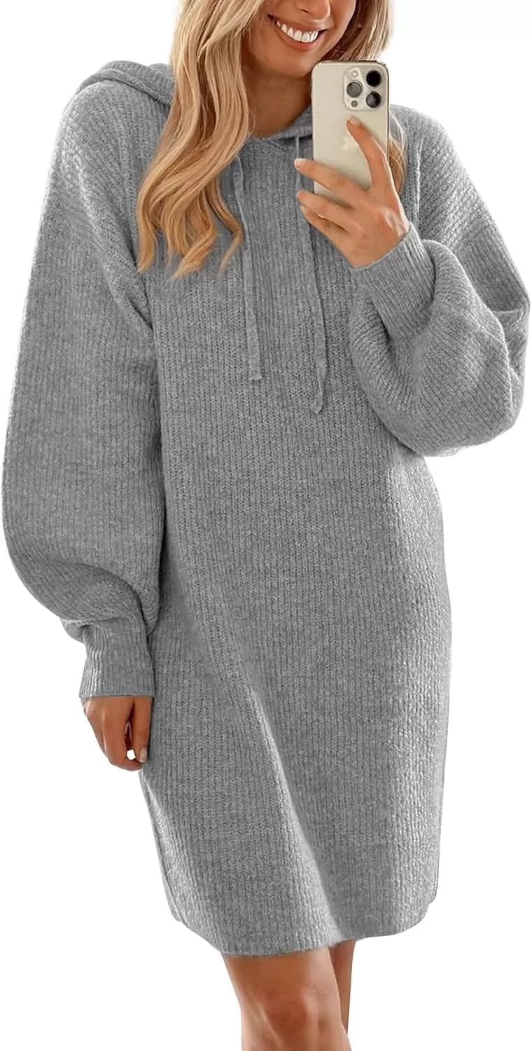 imagePRETTYGARDEN Womens Knit Pullover Sweaters 2024 Fall Fashion Clothes Long Sleeve Winter Hoodie Sweater DressGrey