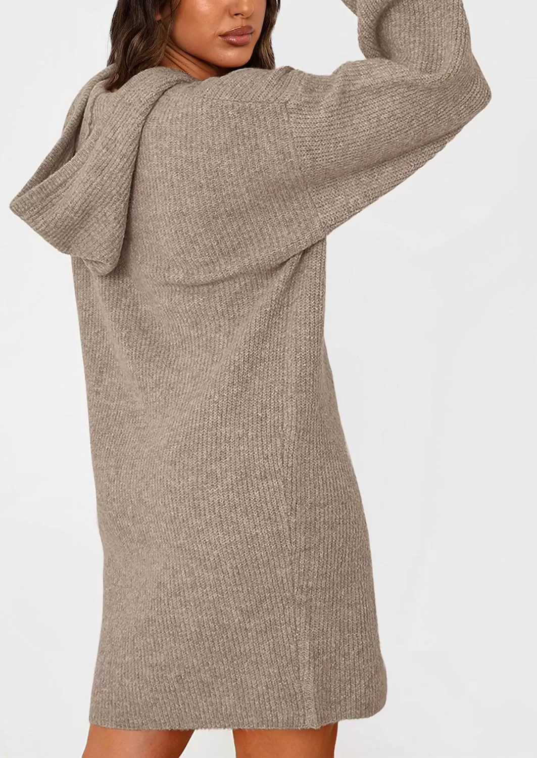 imagePRETTYGARDEN Womens Knit Pullover Sweaters 2024 Fall Fashion Clothes Long Sleeve Winter Hoodie Sweater DressKhaki