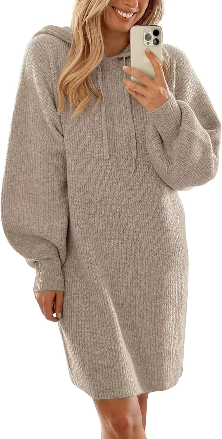 imagePRETTYGARDEN Womens Knit Pullover Sweaters 2024 Fall Fashion Clothes Long Sleeve Winter Hoodie Sweater DressKhaki