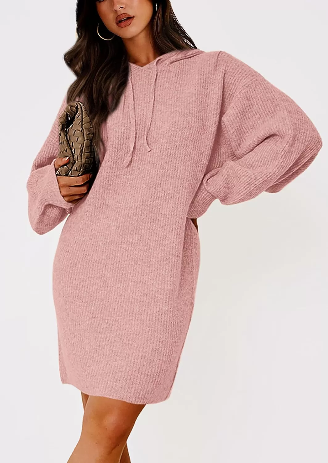 imagePRETTYGARDEN Womens Knit Pullover Sweaters 2024 Fall Fashion Clothes Long Sleeve Winter Hoodie Sweater DressPink
