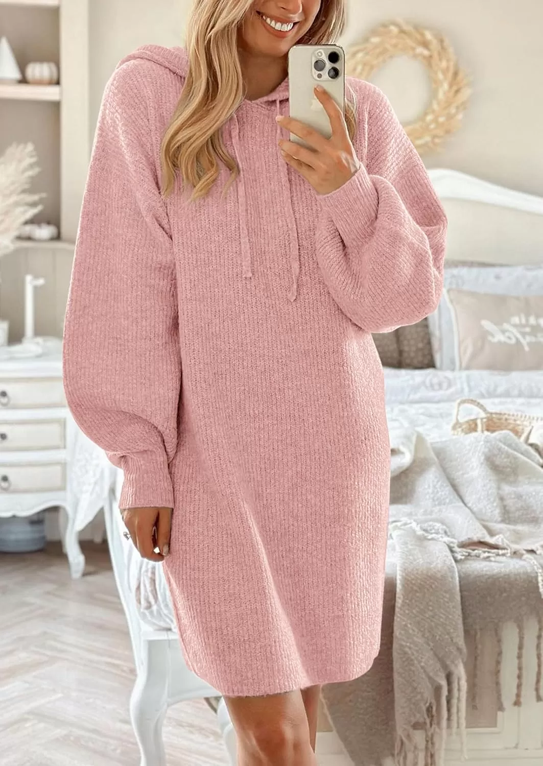 imagePRETTYGARDEN Womens Knit Pullover Sweaters 2024 Fall Fashion Clothes Long Sleeve Winter Hoodie Sweater DressPink