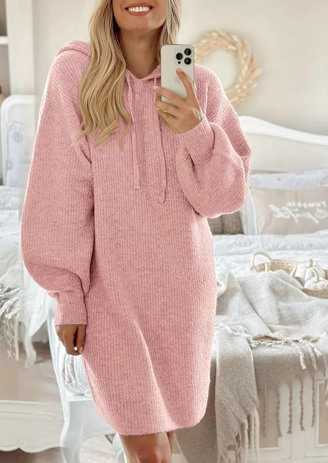 imagePRETTYGARDEN Womens Knit Pullover Sweaters 2024 Fall Fashion Clothes Long Sleeve Winter Hoodie Sweater DressPink