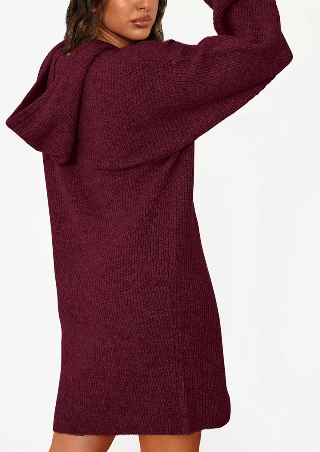 imagePRETTYGARDEN Womens Knit Pullover Sweaters 2024 Fall Fashion Clothes Long Sleeve Winter Hoodie Sweater DressWine Red