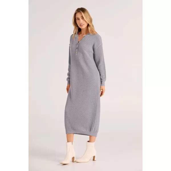 imagePRETTYGARDEN Womens 2024 Fall Knit Sweater Dress Long Sleeve Button V Neck Loose Casual Maxi DressesGrey