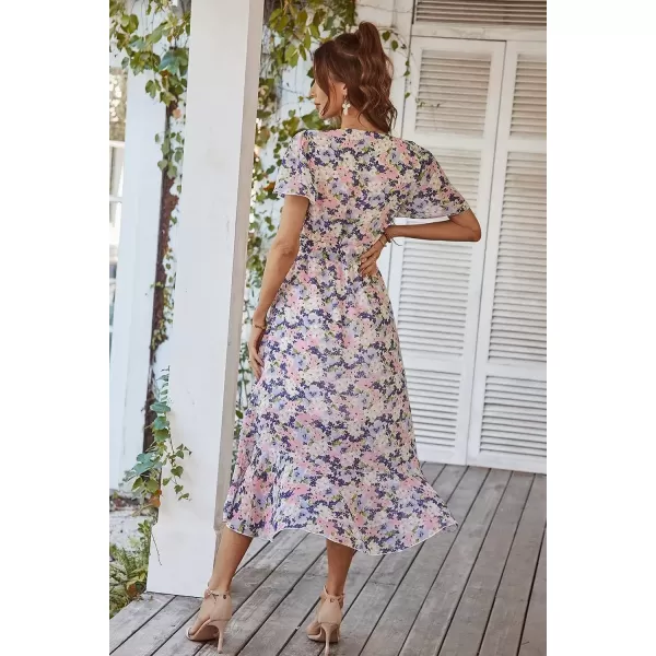 imagePRETTYGARDEN Womens 2024 Floral Boho Dress Wrap V Neck Short Sleeve Belted Ruffle Hem ALine Flowy Maxi DressesApricot Floral