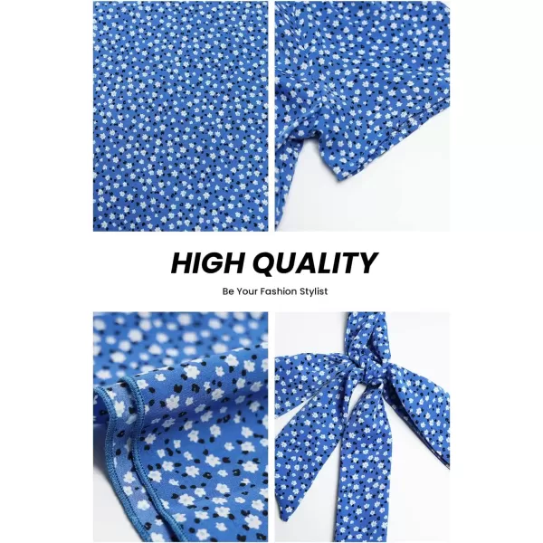 imagePRETTYGARDEN Womens 2024 Floral Boho Dress Wrap V Neck Short Sleeve Belted Ruffle Hem ALine Flowy Maxi DressesBlue Floral