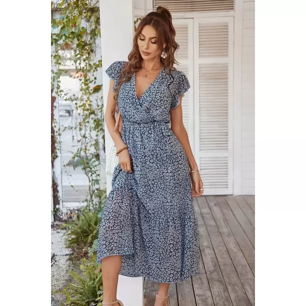 imagePRETTYGARDEN Womens 2024 Floral Boho Dress Wrap V Neck Short Sleeve Belted Ruffle Hem ALine Flowy Maxi DressesBlue01