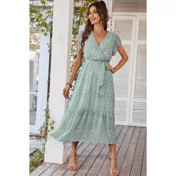 imagePRETTYGARDEN Womens 2024 Floral Boho Dress Wrap V Neck Short Sleeve Belted Ruffle Hem ALine Flowy Maxi DressesGreen01
