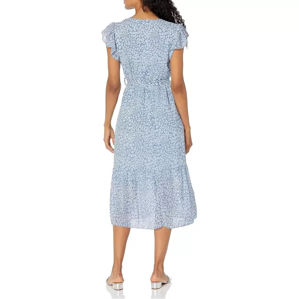 imagePRETTYGARDEN Womens 2024 Floral Boho Dress Wrap V Neck Short Sleeve Belted Ruffle Hem ALine Flowy Maxi DressesLight Blue