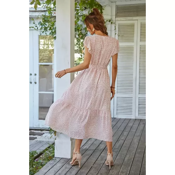 imagePRETTYGARDEN Womens 2024 Floral Boho Dress Wrap V Neck Short Sleeve Belted Ruffle Hem ALine Flowy Maxi DressesPink