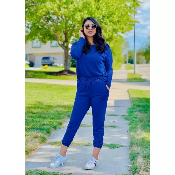imagePRETTYGARDEN Womens Fall 2 Piece Lounge Outfit Long Sleeve Crewneck Pullover Tops High Waisted Pants Set TracksuitBlue